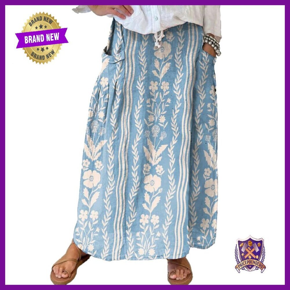 Women's High Waist Maxi Skirt Cotton A-Line with Pockets